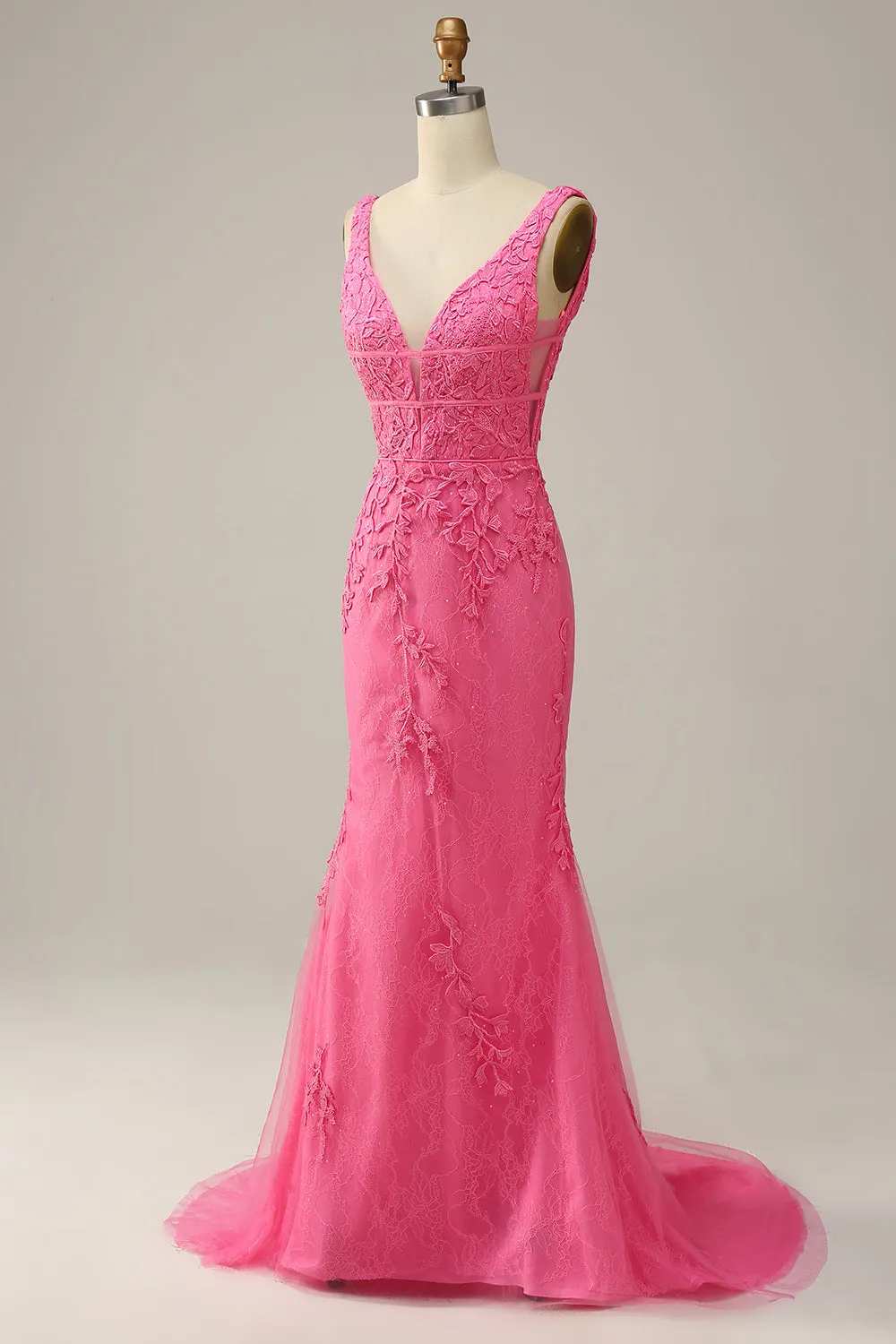 Mermaid Deep V Neck Hot Pink Long Prom Dress with Open Back sold by Zapaka product image thumbnail 3