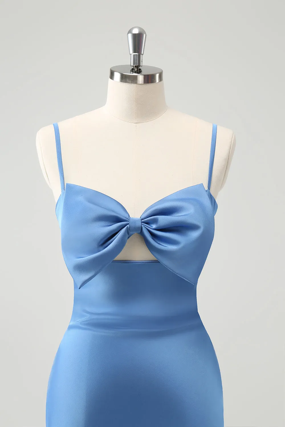 Blue Mermaid Spaghetti Straps Bridesmaid Dress with Bowknot sold by Zapaka product image thumbnail 4