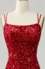 Red Sparkly Mermaid Backless Long Prom Dress with Fringes sold by Zapaka