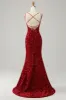 Red Sparkly Mermaid Backless Long Prom Dress with Fringes sold by Zapaka
