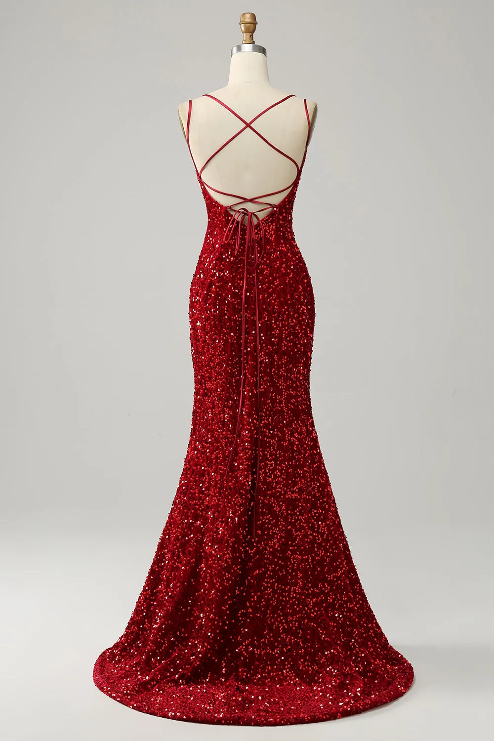 Red Sparkly Mermaid Backless Long Prom Dress with Fringes sold by Zapaka product image thumbnail 2