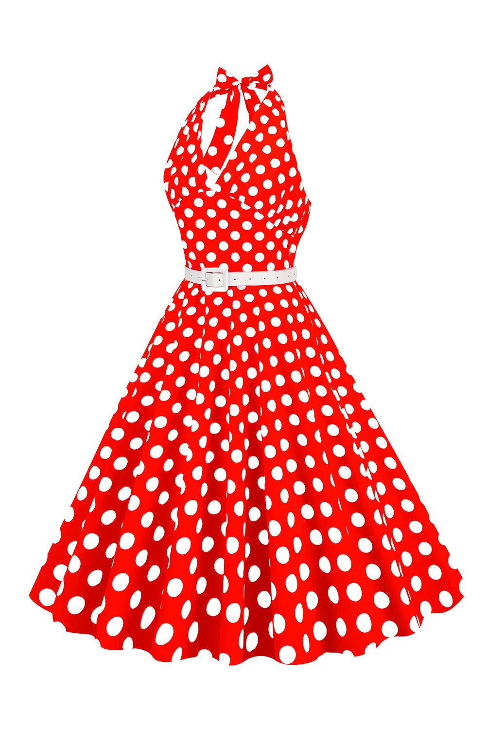 Hepburn Style Halter Neck Polka Dots Red 1950s Dress sold by Zapaka product image thumbnail 3