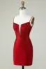 Sheath Spaghetti Straps Red Short Homecoming Dress with Beading sold by Zapaka