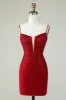 Sheath Spaghetti Straps Red Short Homecoming Dress with Beading sold by Zapaka