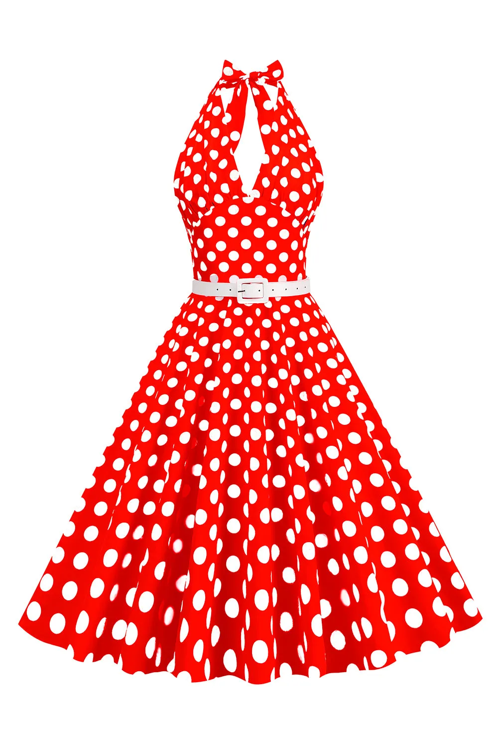 Hepburn Style Halter Neck Polka Dots Red 1950s Dress sold by Zapaka