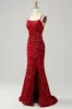 Red Sparkly Mermaid Backless Long Prom Dress with Fringes sold by Zapaka