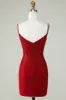 Sheath Spaghetti Straps Red Short Homecoming Dress with Beading sold by Zapaka