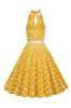 Hepburn Style Halter Neck Polka Dots Red 1950s Dress sold by Zapaka