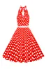 Hepburn Style Halter Neck Polka Dots Red 1950s Dress sold by Zapaka