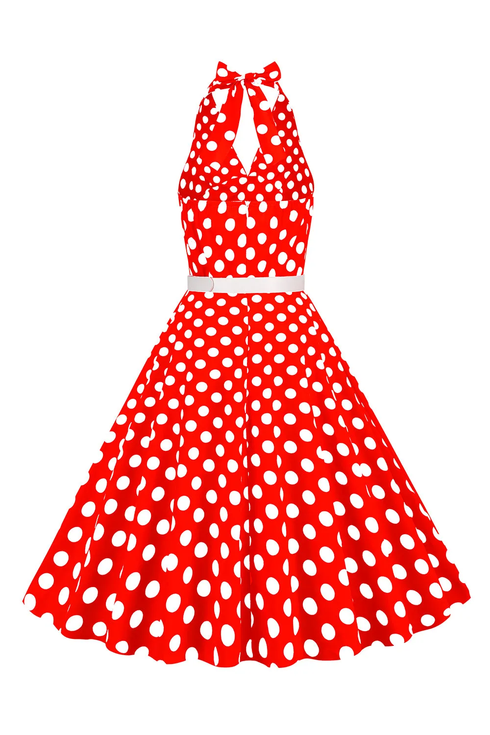 Hepburn Style Halter Neck Polka Dots Red 1950s Dress sold by Zapaka product image thumbnail 2