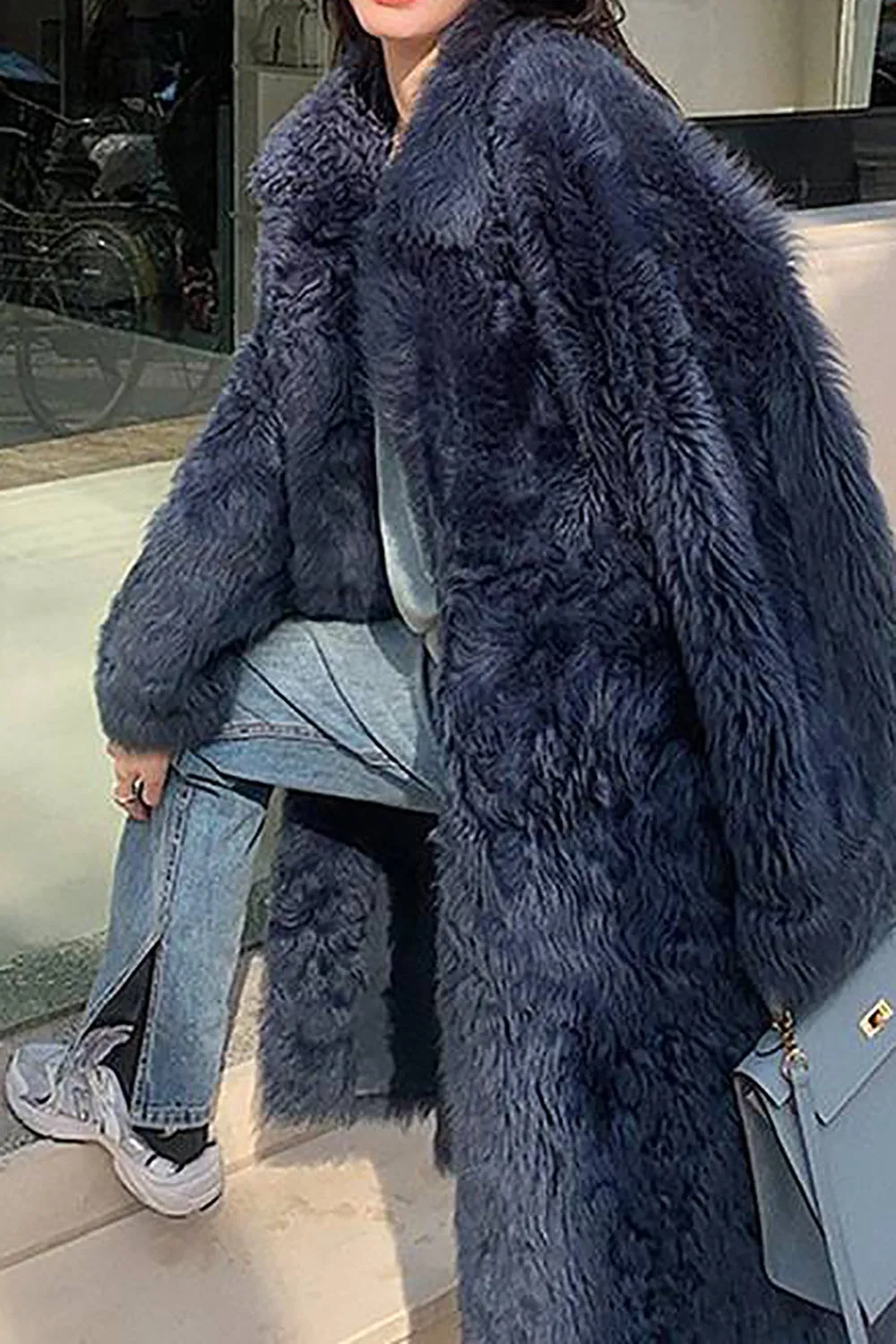 Casual Single Breasted Long Overcoat Faux Fur Lapel Collar Coat sold by Zapaka product image thumbnail 5