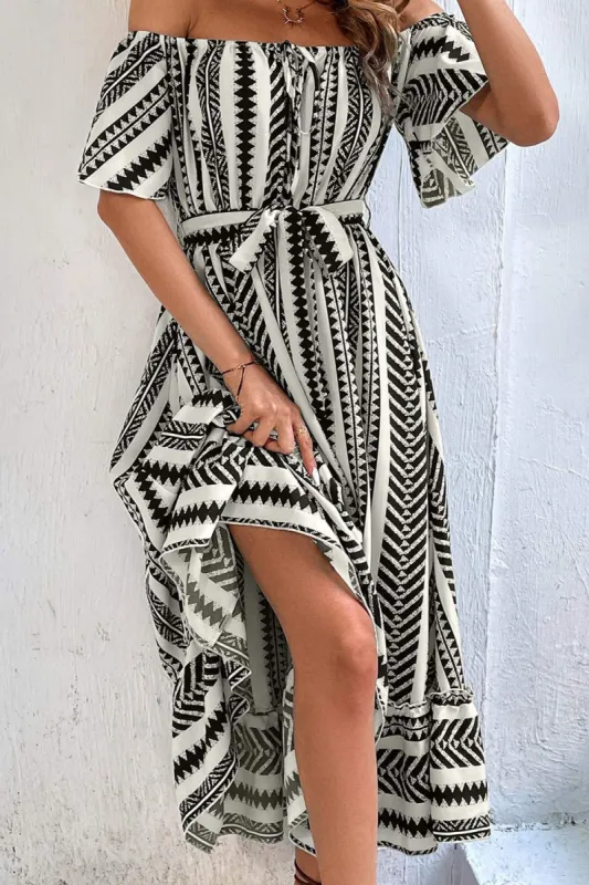 Black Stripes Off the Shoulder Summer Dress sold by Zapaka