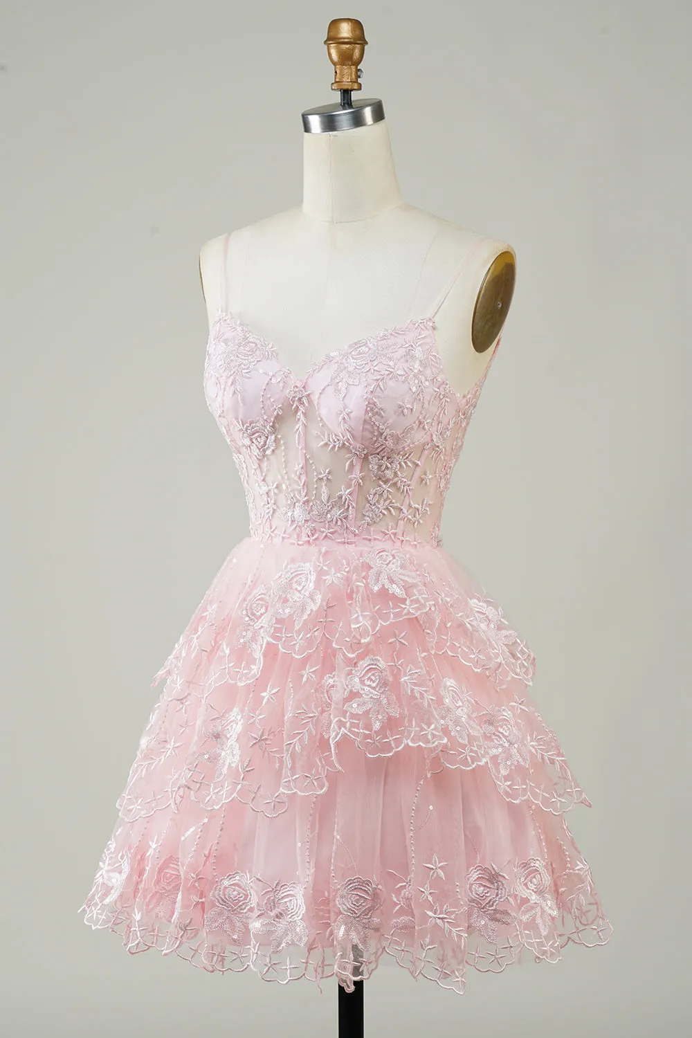 Gorgeous A Line Spaghetti Straps Pink Sparkly Corset Homecoming Dress sold by Zapaka product image thumbnail 3