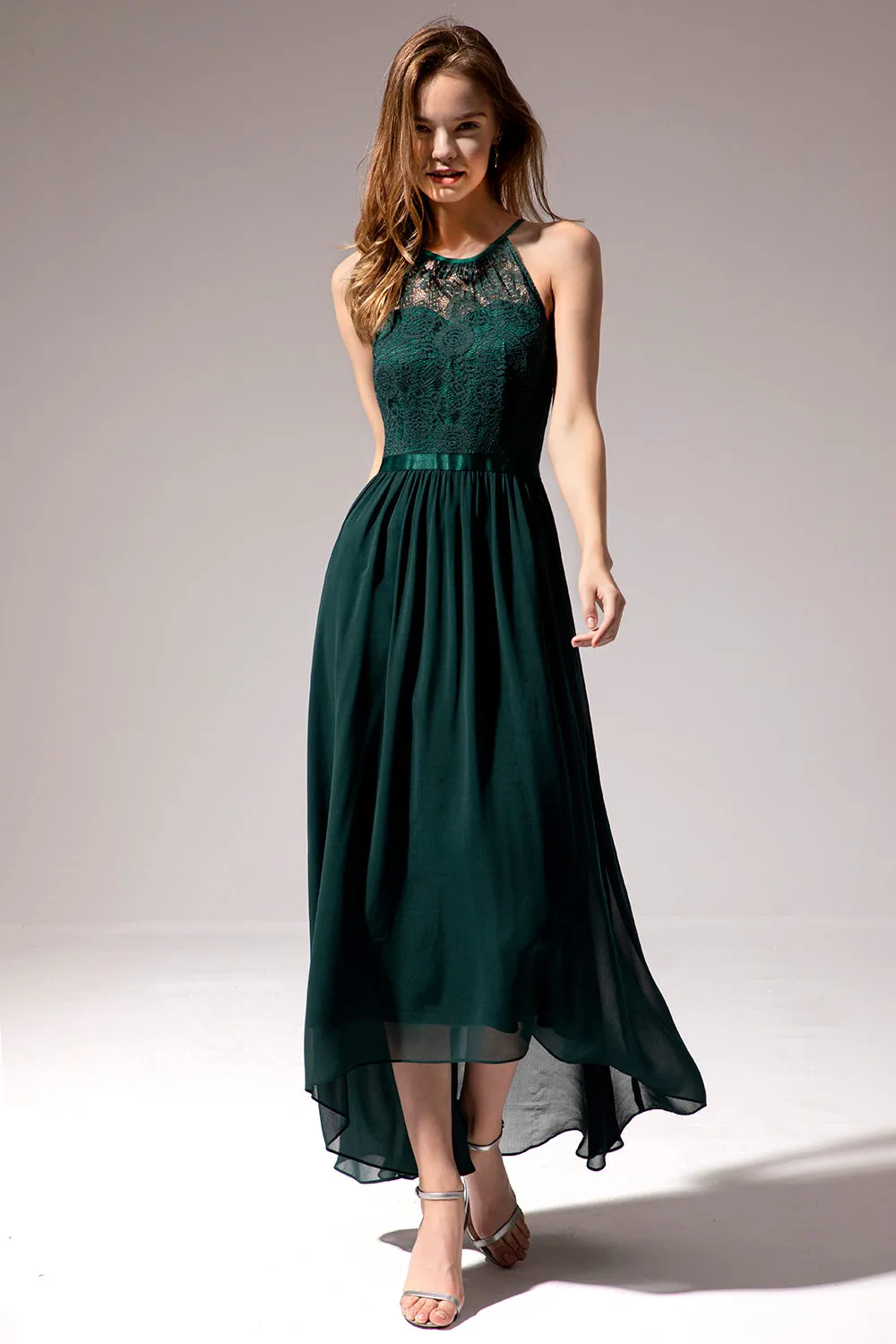 Dark Green Chiffon Lace Bridesmaid Dress sold by Zapaka product image thumbnail 4