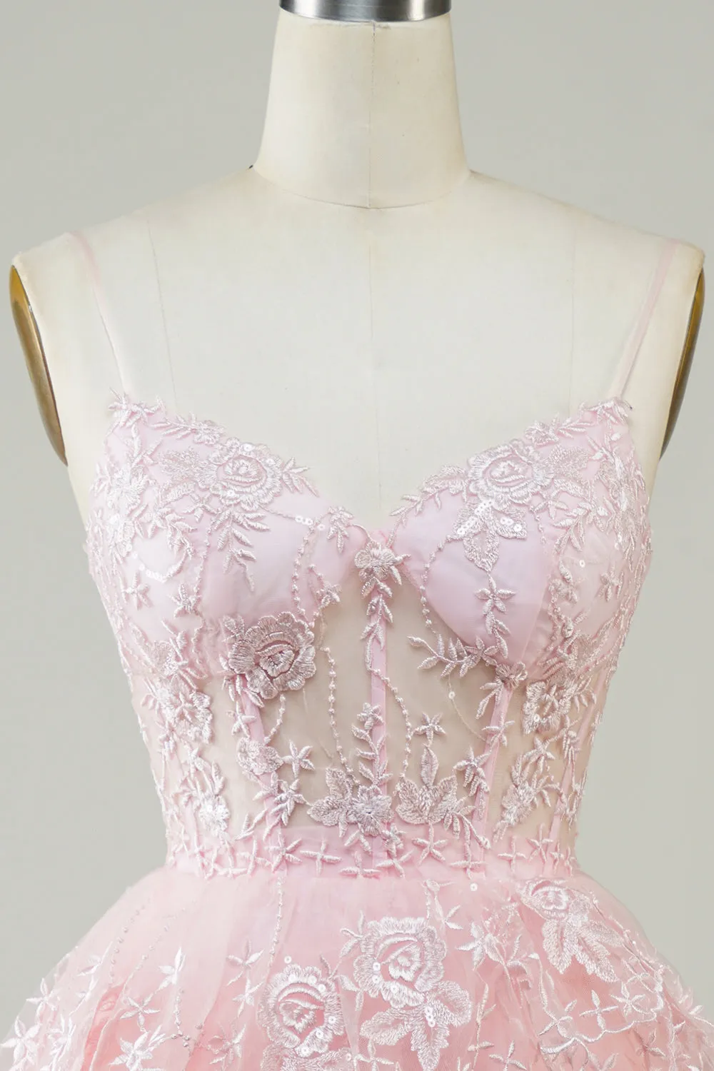 Gorgeous A Line Spaghetti Straps Pink Sparkly Corset Homecoming Dress sold by Zapaka product image thumbnail 4