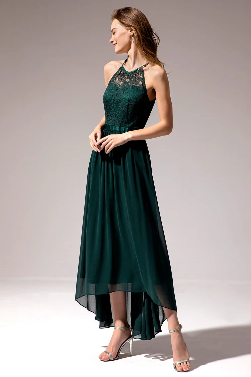 Dark Green Chiffon Lace Bridesmaid Dress sold by Zapaka product image thumbnail 5