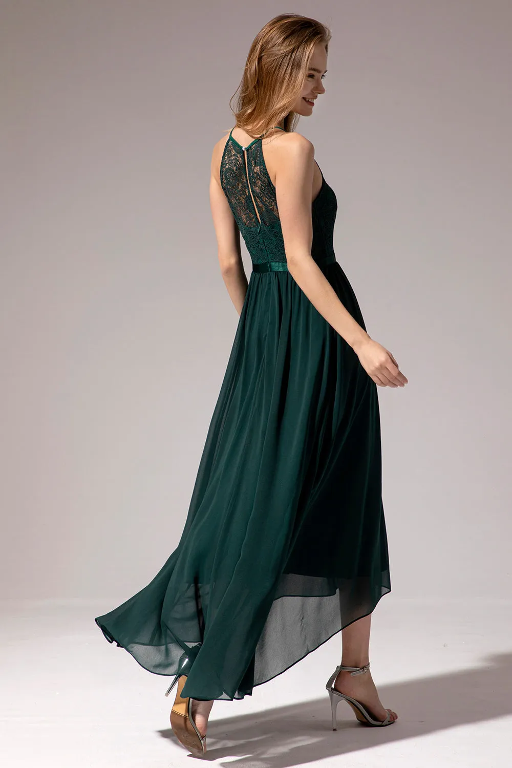 Dark Green Chiffon Lace Bridesmaid Dress sold by Zapaka product image thumbnail 2
