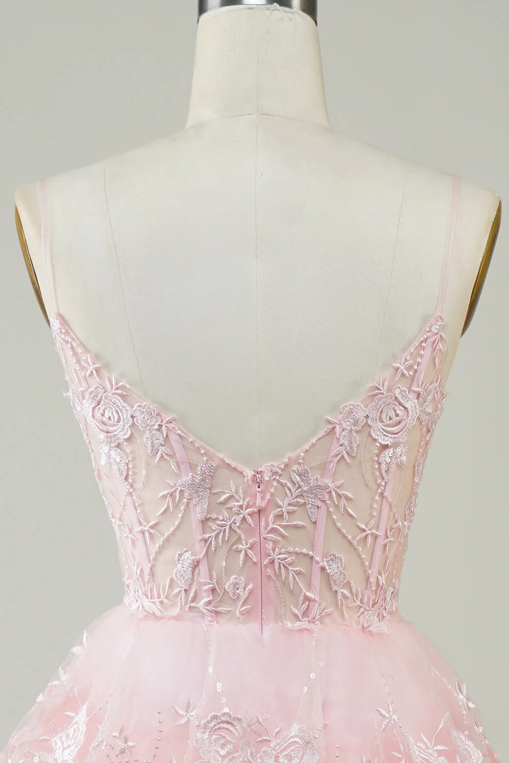 Gorgeous A Line Spaghetti Straps Pink Sparkly Corset Homecoming Dress sold by Zapaka product image thumbnail 5