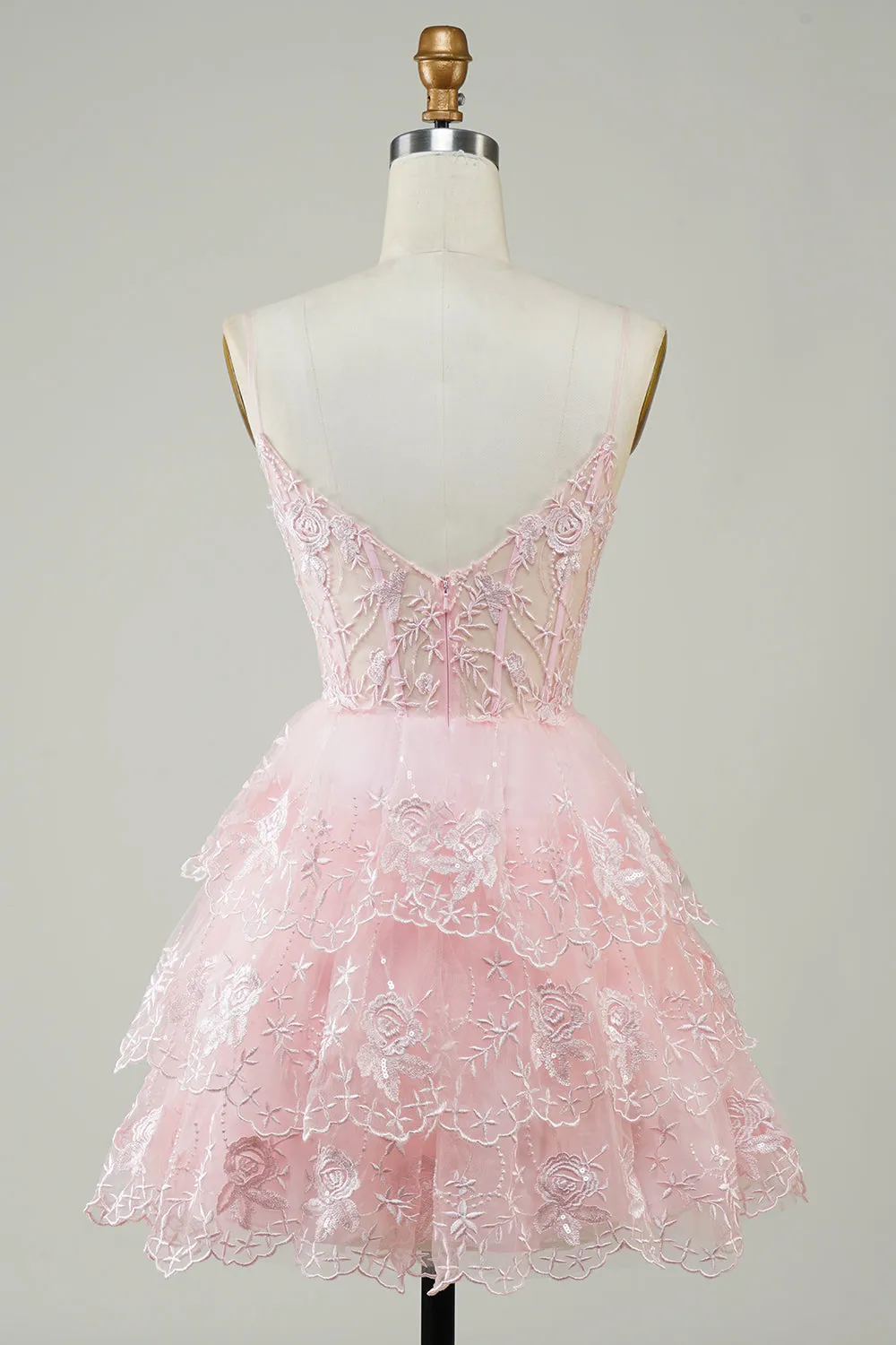 Gorgeous A Line Spaghetti Straps Pink Sparkly Corset Homecoming Dress sold by Zapaka product image thumbnail 2