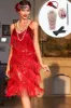 Sparkly Red Sequined 1920s Flapper Dress with 20s Accessories sold by Zapaka