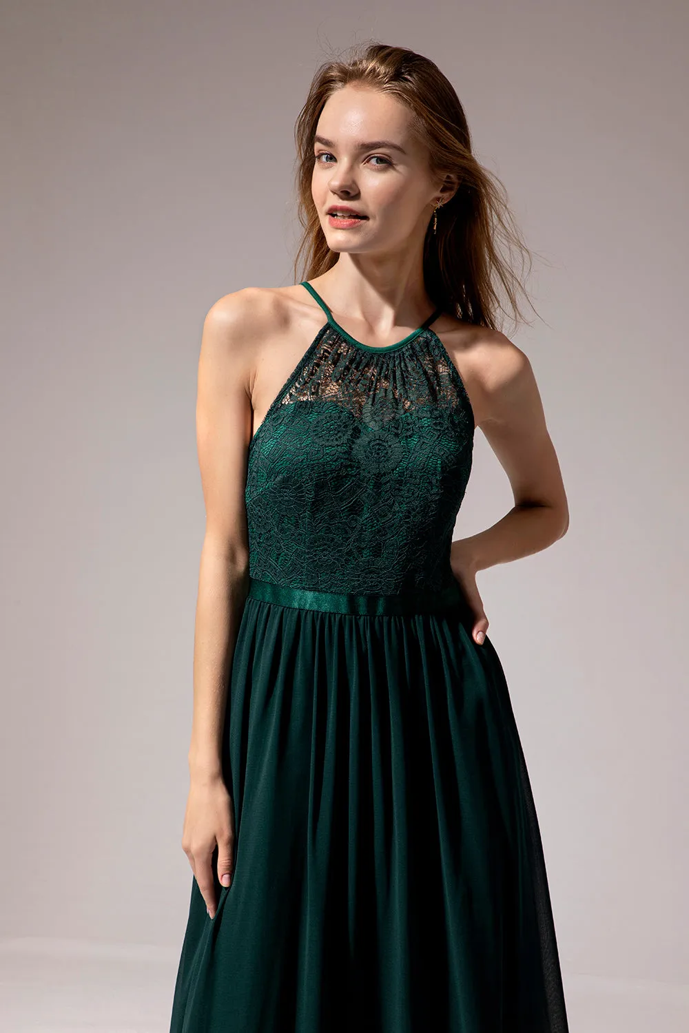 Dark Green Chiffon Lace Bridesmaid Dress sold by Zapaka product image thumbnail 3