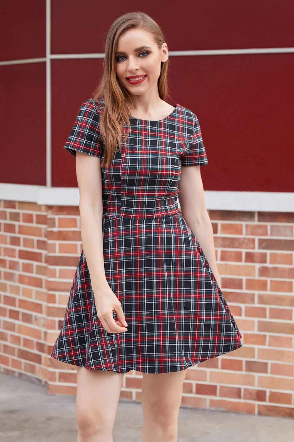 Black Red Plaid Vintage Dress sold by Zapaka product image thumbnail 3