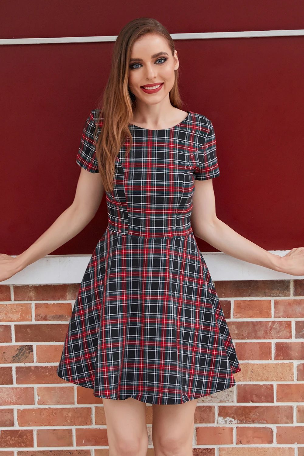 Black Red Plaid Vintage Dress sold by Zapaka