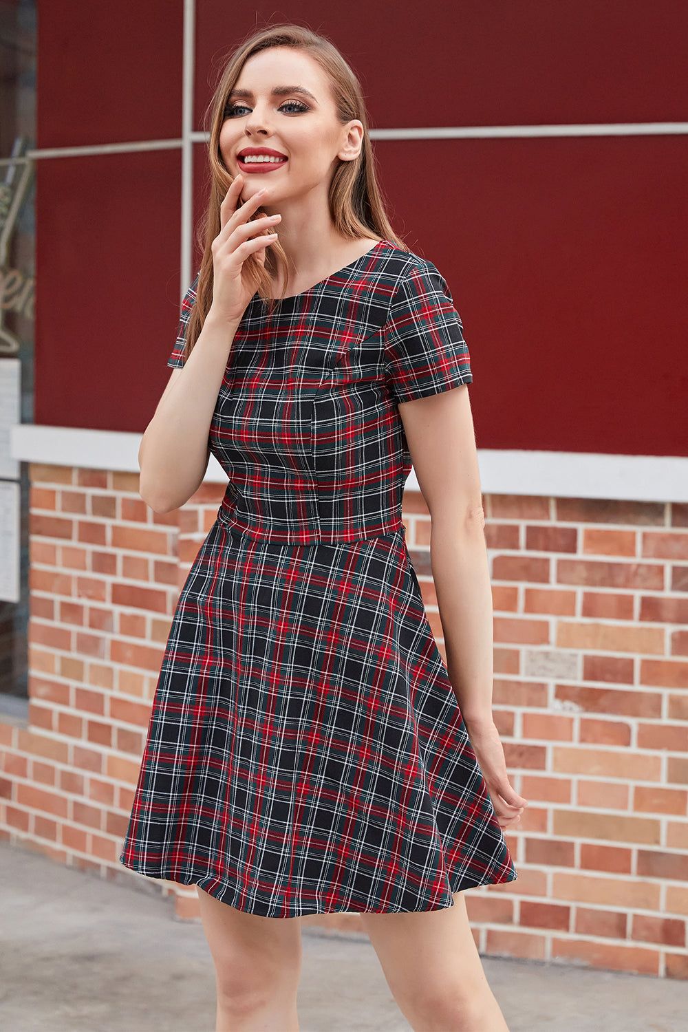 Black Red Plaid Vintage Dress sold by Zapaka product image thumbnail 4