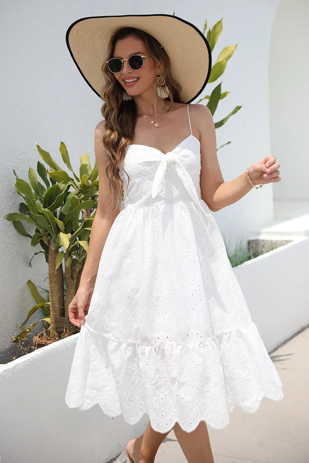 White A-Line Spaghetti Straps Hollow Graduation Dress With Bowknot sold by Zapaka product image thumbnail 3