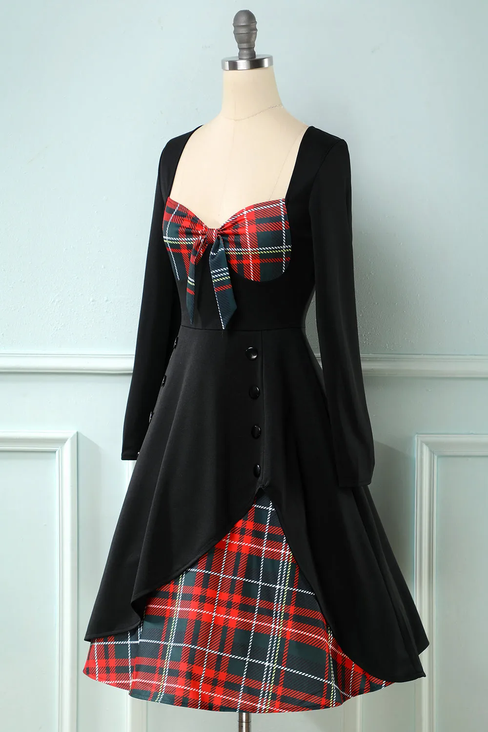 Plaid 1950s Dress with Long Sleeves sold by Zapaka product image thumbnail 5