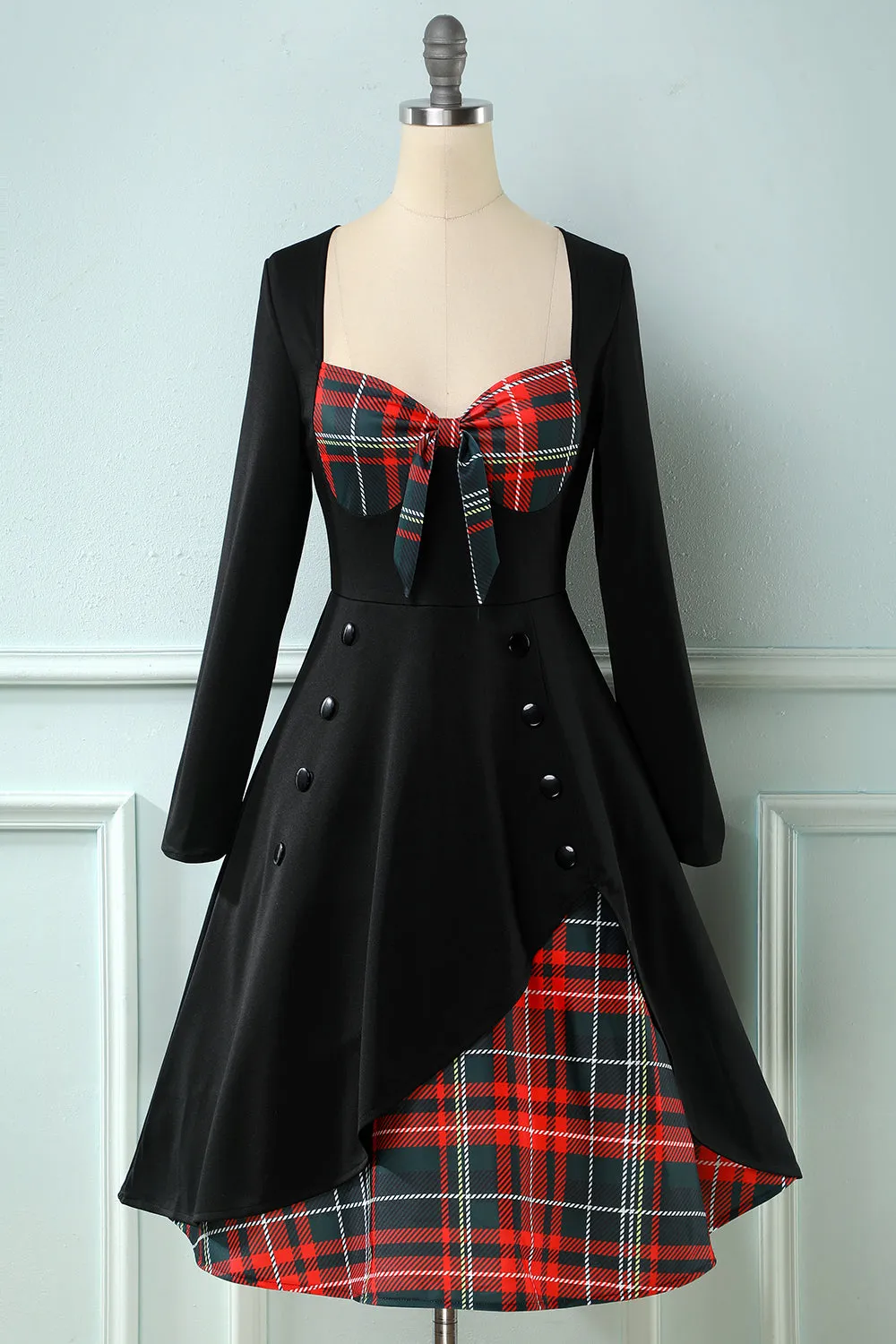 Plaid 1950s Dress with Long Sleeves sold by Zapaka