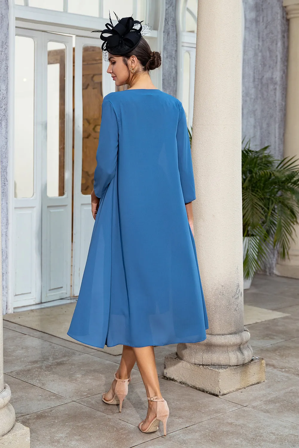 Grey Blue Two Piece Mother of the Bride Dress with Lace sold by Zapaka product image thumbnail 2