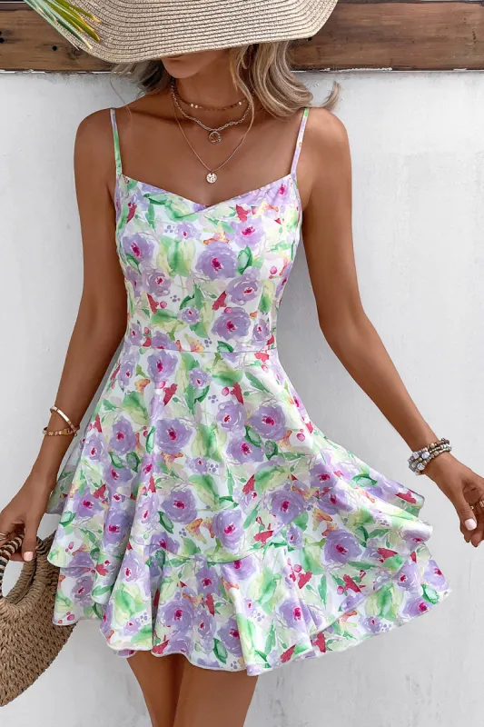 Printed A Line Spaghetti Straps Short Summer Dress sold by Zapaka