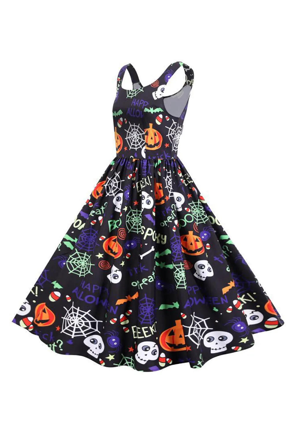 Sleeveless Printed Waisted Halloween Retro Dress sold by Zapaka product image thumbnail 3