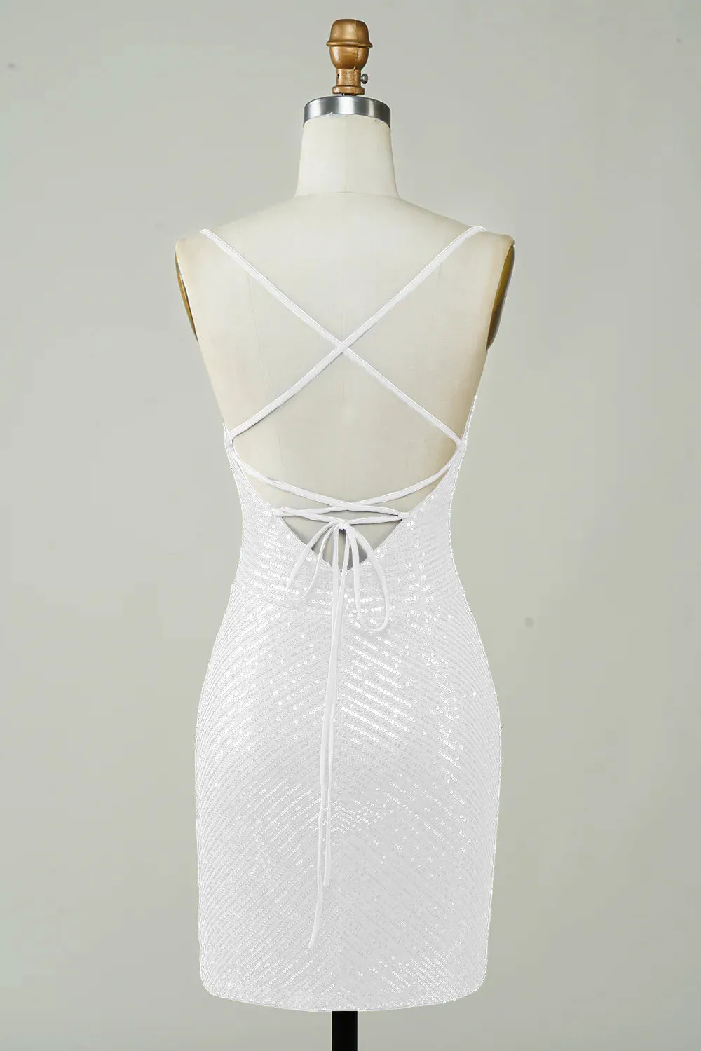 Sequins Bodycon Cute White Short Graduation Dress sold by Zapaka product image thumbnail 2