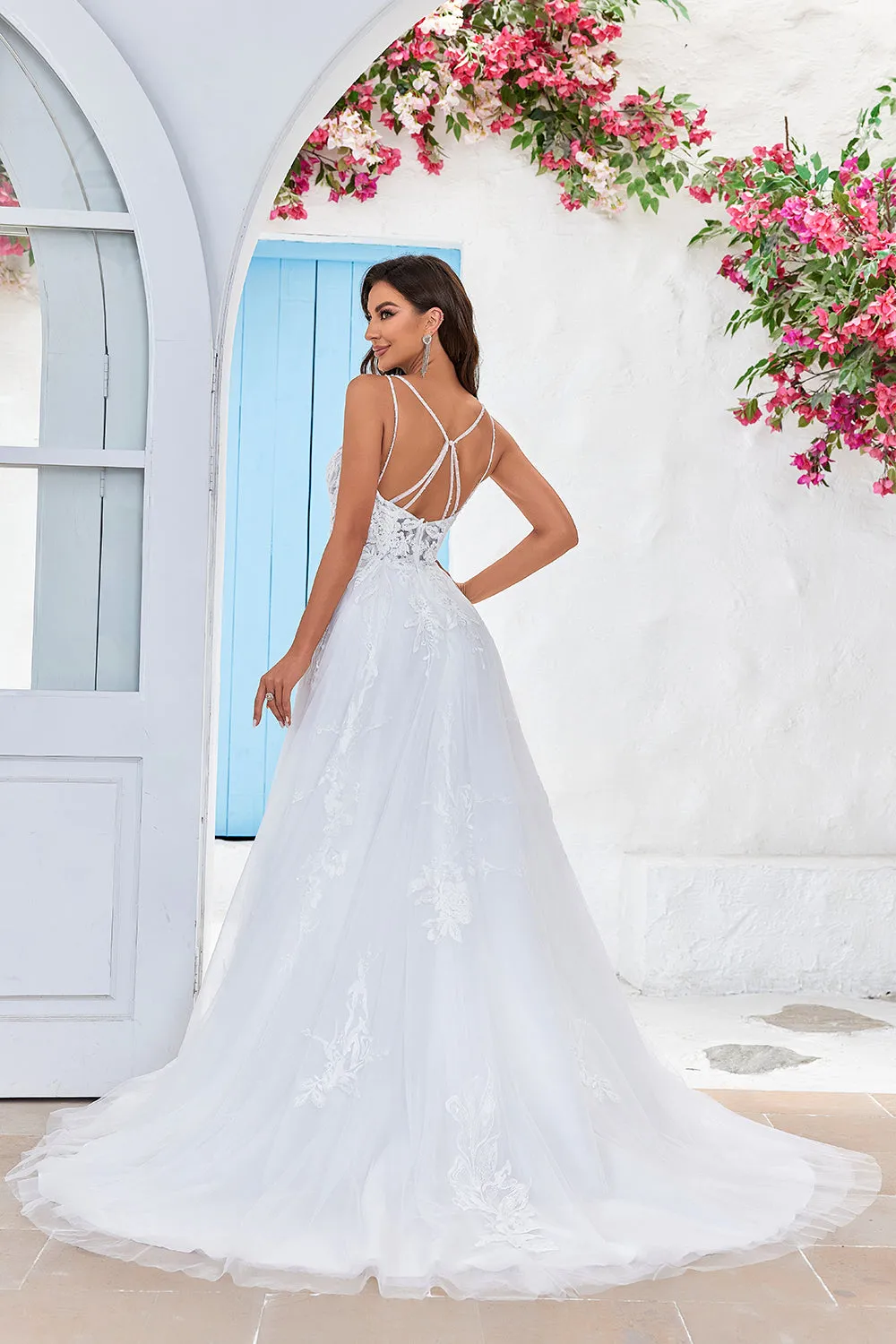 Ivory Criss-Cross Straps Back A-Line Tulle Wedding Dress sold by Zapaka product image thumbnail 2