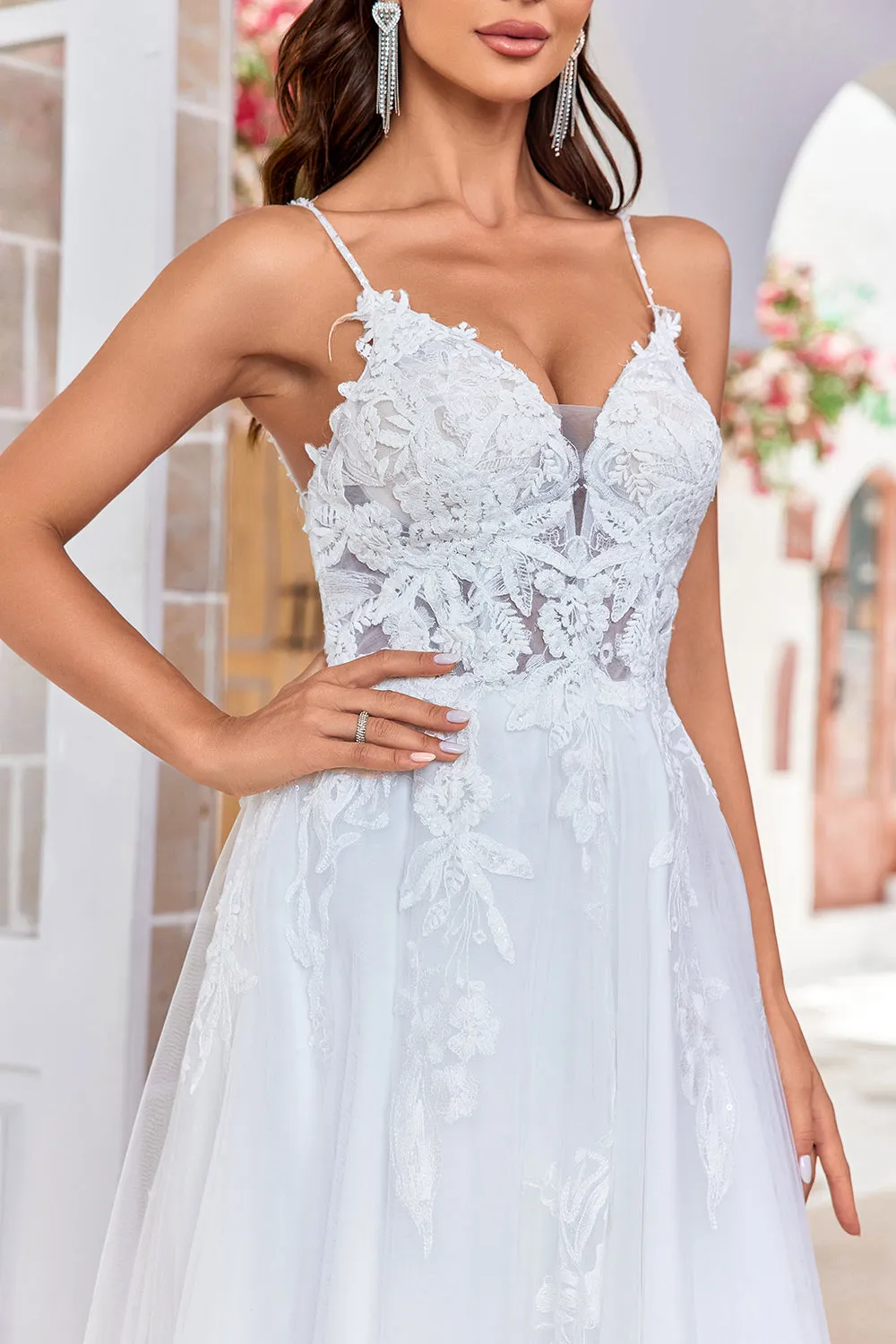 Ivory Criss-Cross Straps Back A-Line Tulle Wedding Dress sold by Zapaka product image thumbnail 5