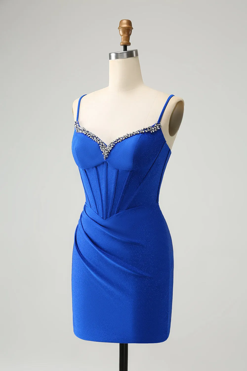 Sparkly Royal Blue Tight Corset Spaghetti Straps Homecoming Dress sold by Zapaka product image thumbnail 3