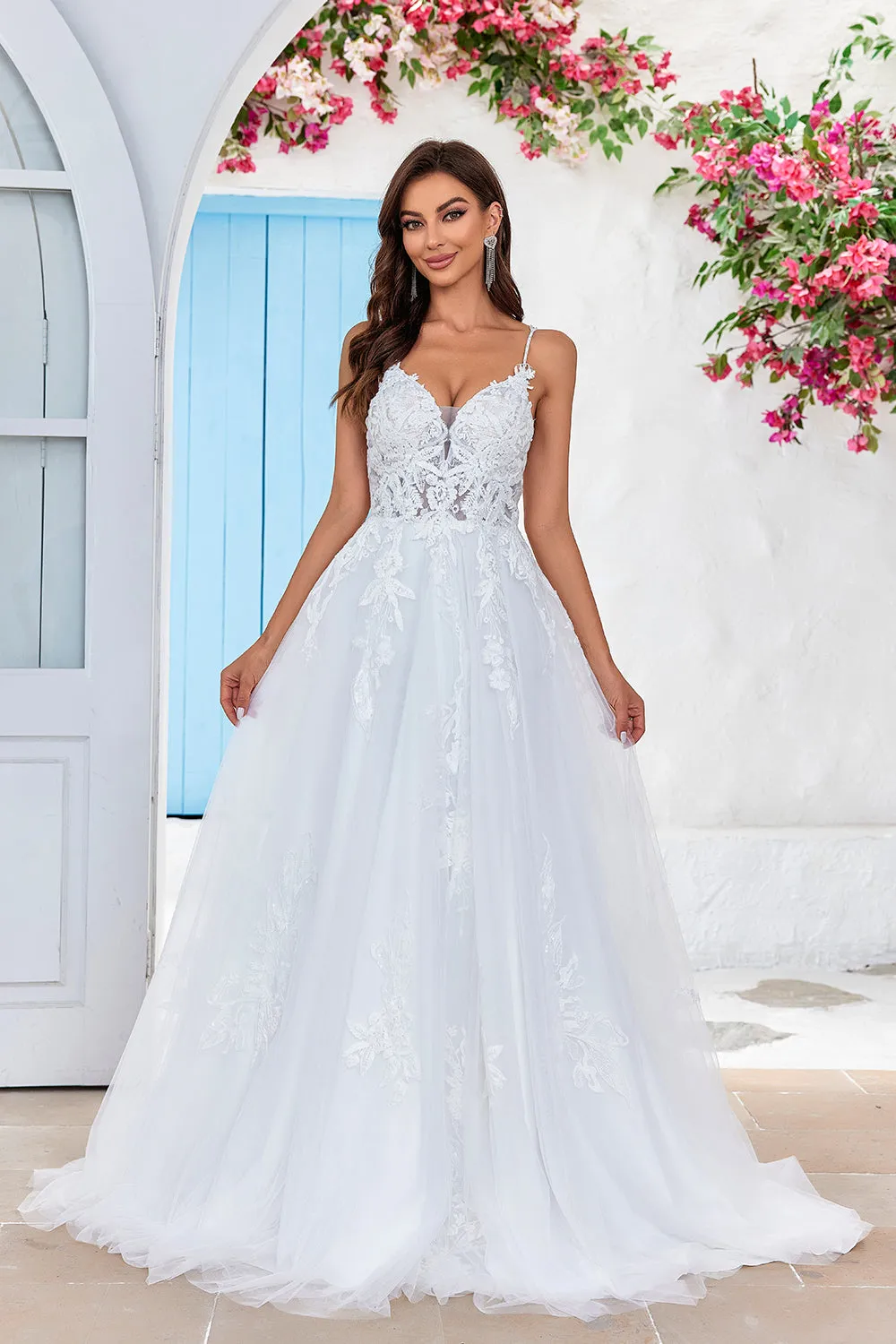 Ivory Criss-Cross Straps Back A-Line Tulle Wedding Dress sold by Zapaka product image thumbnail 3