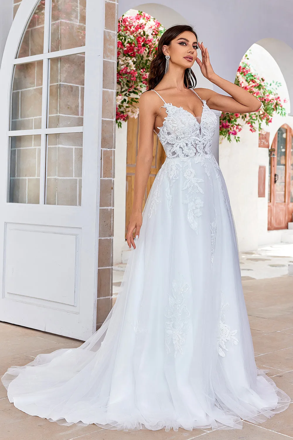 Ivory Criss-Cross Straps Back A-Line Tulle Wedding Dress sold by Zapaka product image thumbnail 4