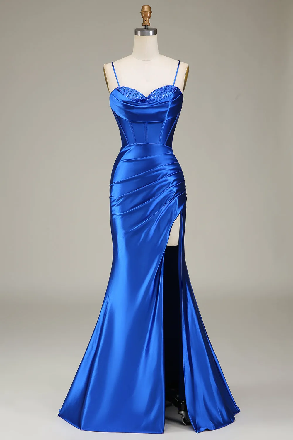 Royal Blue Mermaid Spaghetti Straps Long Prom Dress With Slit sold by Zapaka