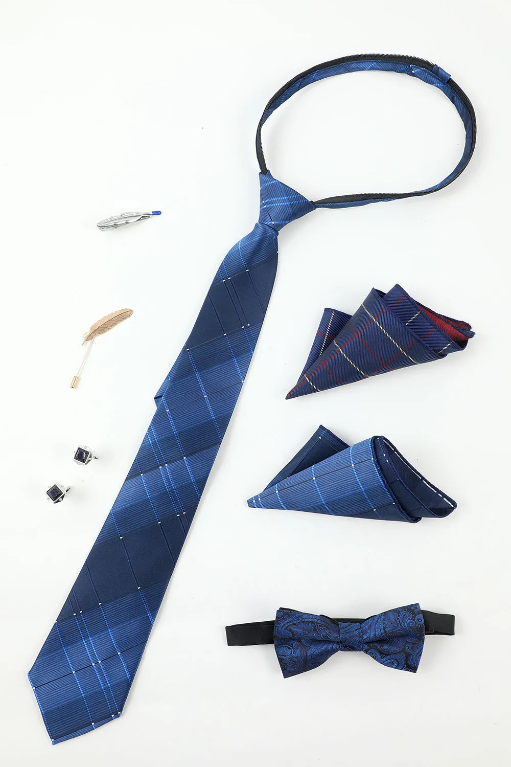 Royal Blue Men's Accessory Set Tie and Jacquard Bow Tie Two Pocket Square Lapel Pin Tie Clip Cufflinks sold by Zapaka product image thumbnail 2