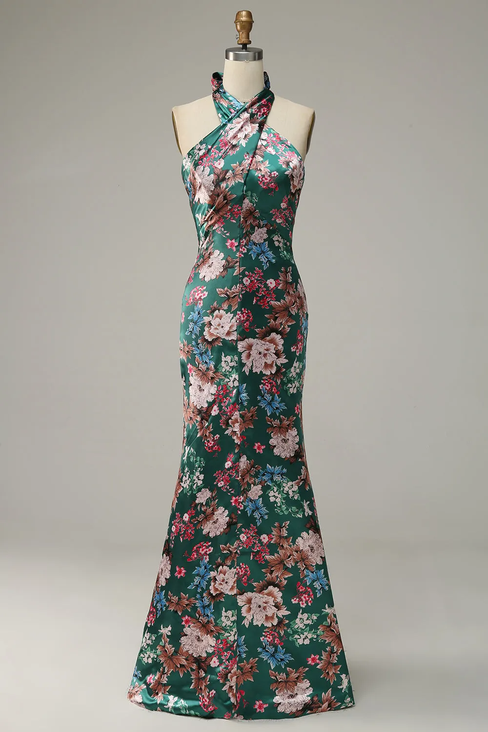 Flower Print Halter Satin Prom Dress sold by Zapaka