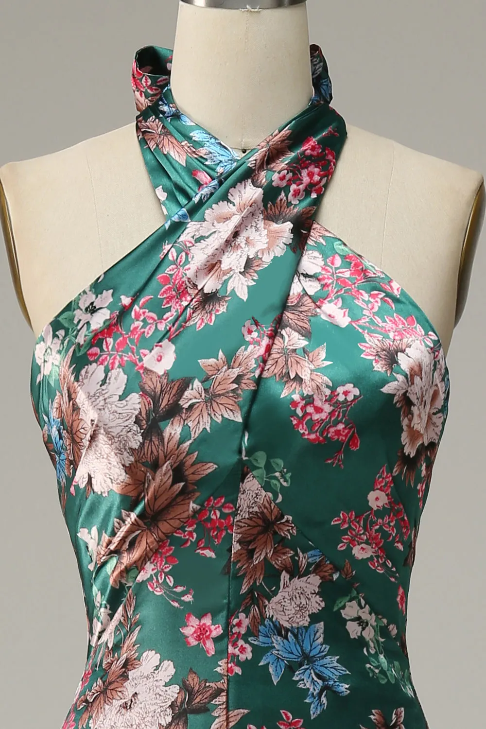 Flower Print Halter Satin Prom Dress sold by Zapaka product image thumbnail 5