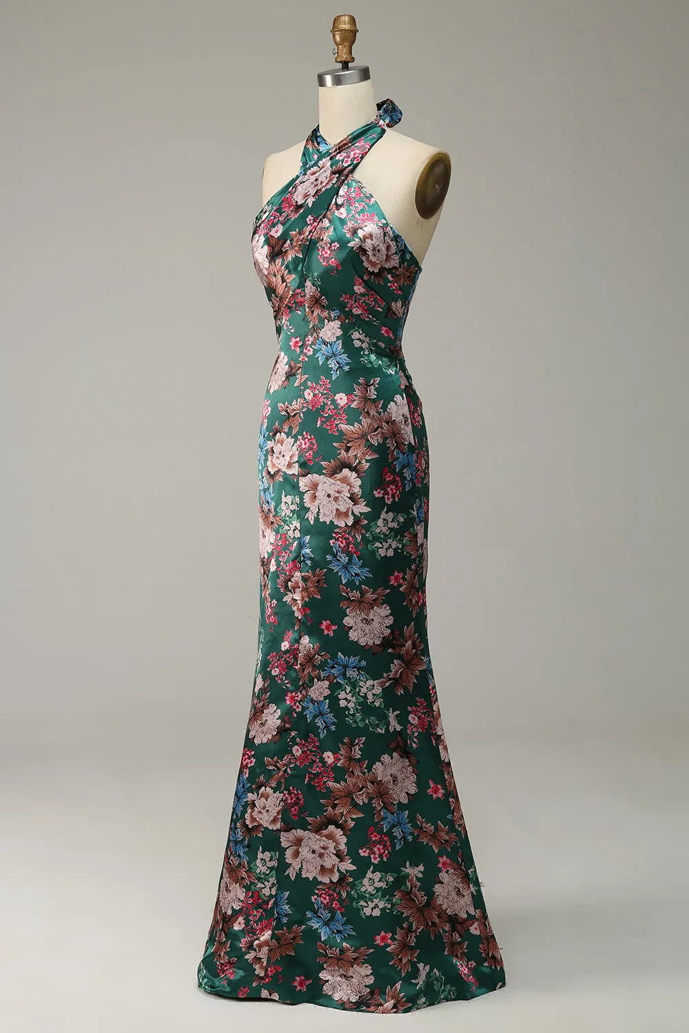 Flower Print Halter Satin Prom Dress sold by Zapaka product image thumbnail 4