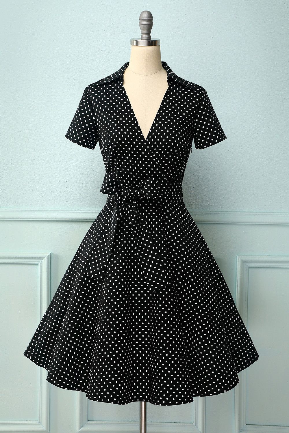 V-neck Polka Dots Swing Dress sold by Zapaka