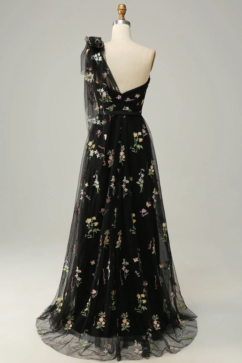 A-Line One Shoulder Black Long Prom Dress With Embroidery sold by Zapaka product image thumbnail 2