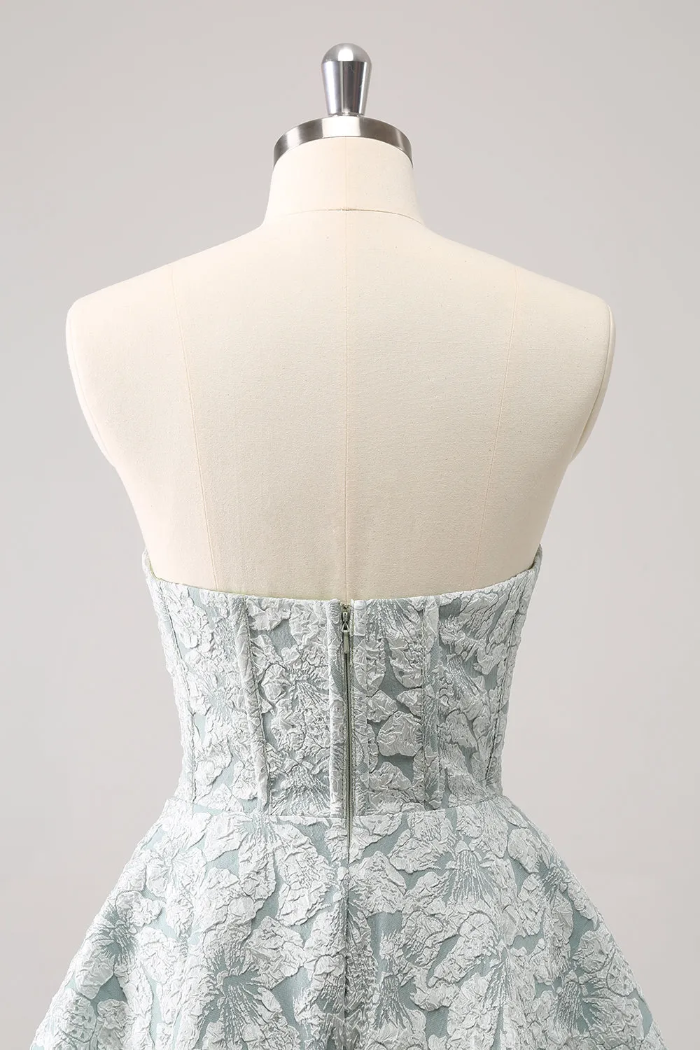Grey Green Sweetheart A-Line Brocade Corset Floral Mini Homecoming Dress sold by Zapaka product image thumbnail 5