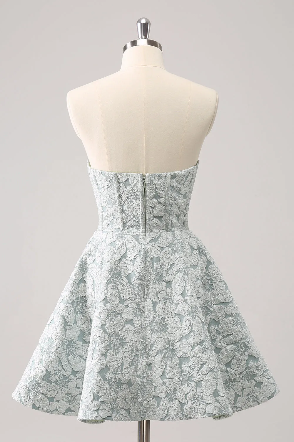 Grey Green Sweetheart A-Line Brocade Corset Floral Mini Homecoming Dress sold by Zapaka product image thumbnail 2