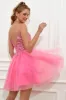 Fuchsia Spaghetti Straps A-Line Backless Short Homecoming Dress sold by Zapaka